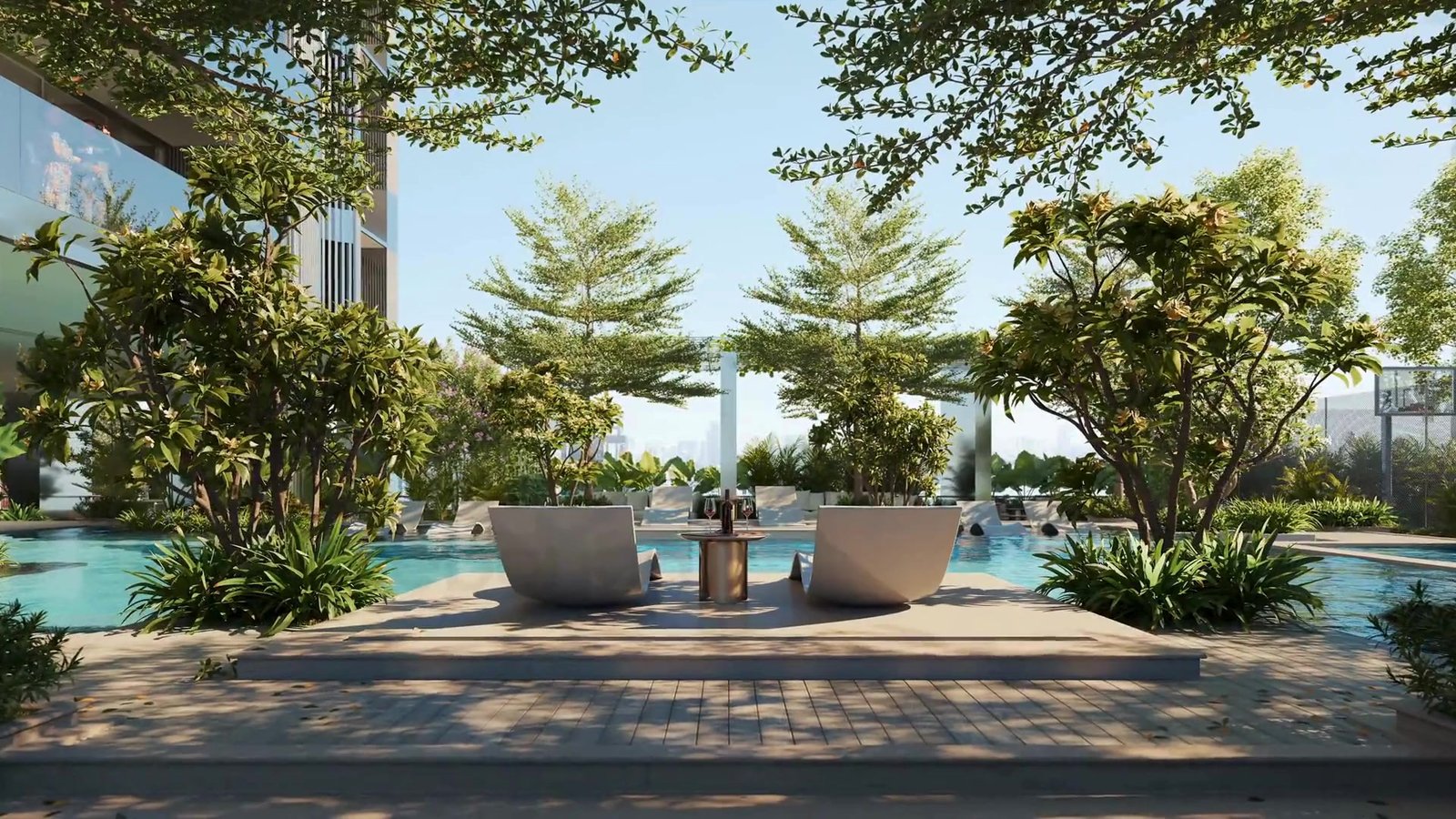 Podium gardens and pool